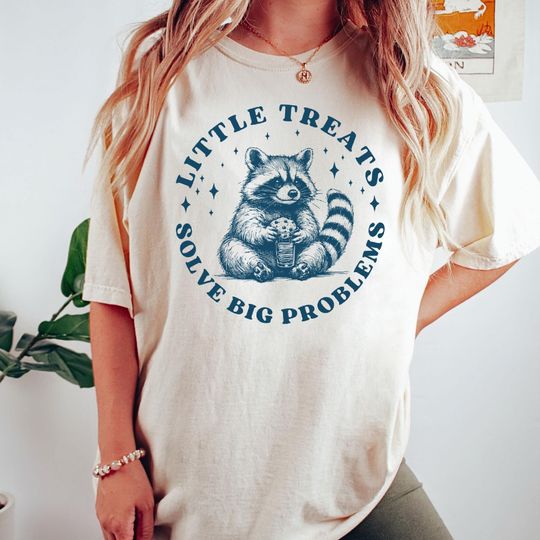 Funny Raccoon Graphic Shirt, Little Treats Solve Big Problems, Comfort Colors Trash Panda Tee, Weirdcore T-shirt, Silly Meme Shirt