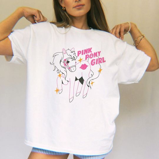 Pink Pony Girl Cotton Shirt, Comfortable Short Sleeve Sports Tee for Men, Women, Unisex