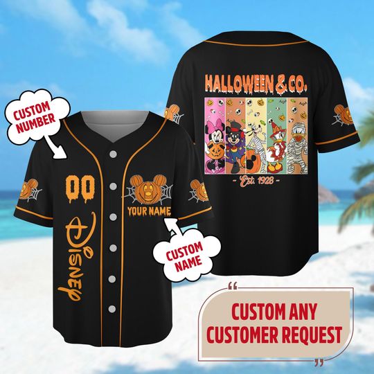 Custom Mickey Mouse Baseball Jersey, Mickey and Friends Halloween & Co 1928 Jersey Team, Magic Kingdom Trick Or Treat Horror Shirt