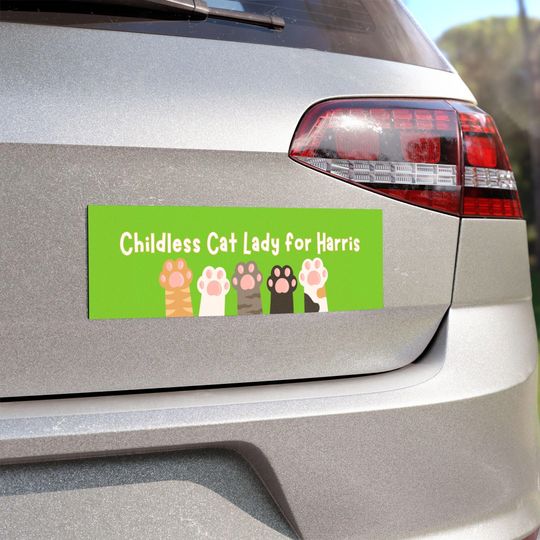 Childless Cat Lady for Harris 2024 Car Magnet 10 by 3 brat Summer Green Cat