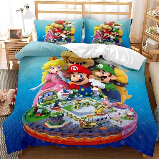 The Super Mario Bros Comfortable Three-Piece Bedding Set, Bedroom Decor, Gifts for Friends