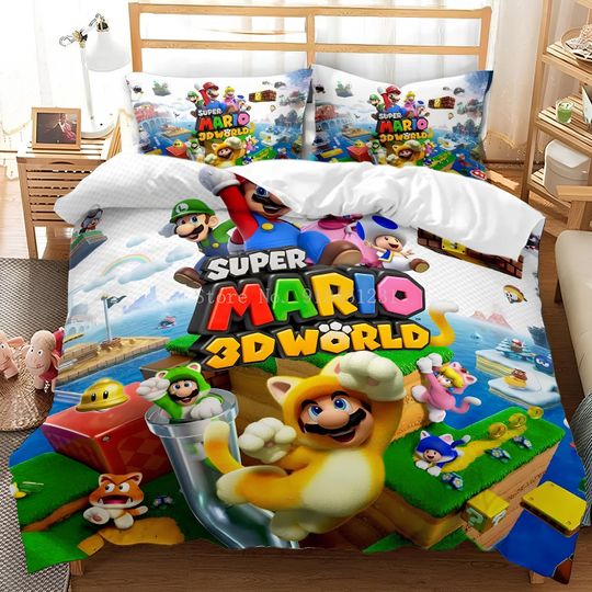 The Super Mario Bros Comfortable Three-Piece Bedding Set, Bedroom Decor, Gifts for Friends
