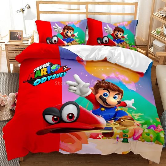 The Super Mario Bros Comfortable Three-Piece Bedding Set, Bedroom Decor, Gifts for Friends