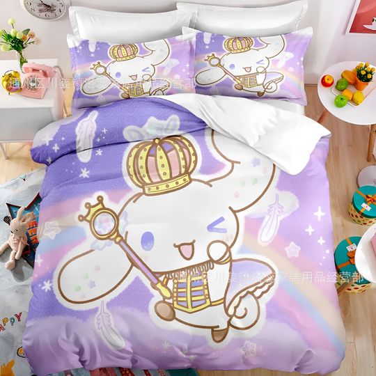 Sanrio Cinnamoroll Comfortable Three-Piece Bedding Set, Bedroom Decor, Gifts for Friends