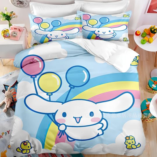 Sanrio Cinnamoroll Comfortable Three-Piece Bedding Set, Bedroom Decor, Gifts for Friends