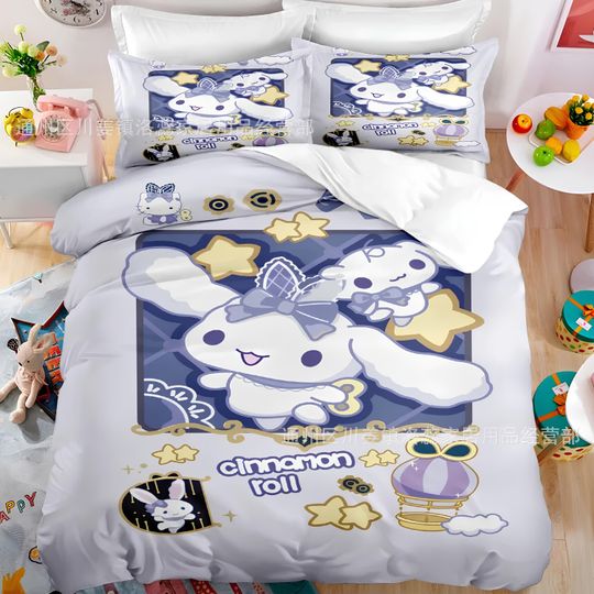Sanrio Cinnamoroll Comfortable Three-Piece Bedding Set, Bedroom Decor, Gifts for Friends
