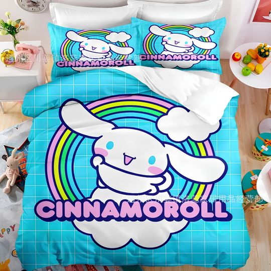 Sanrio Cinnamoroll Comfortable Three-Piece Bedding Set, Bedroom Decor, Gifts for Friends