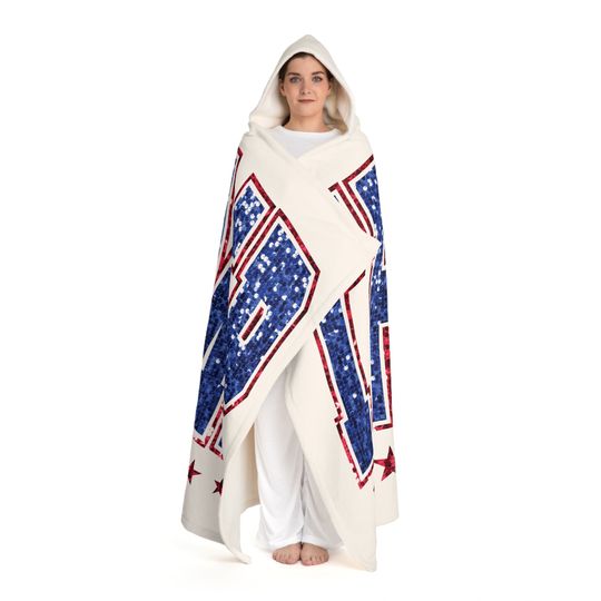 Trump 2024 Varsity Glitter Design Hooded Blanket, Cute Pajamas Shawl Blanket, Winter Warm Sleeping Blanket