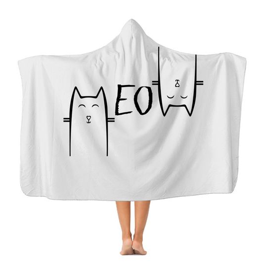 Meow Hooded Blanket, Cute Pajamas Shawl Blanket, Winter Warm Sleeping Blanket