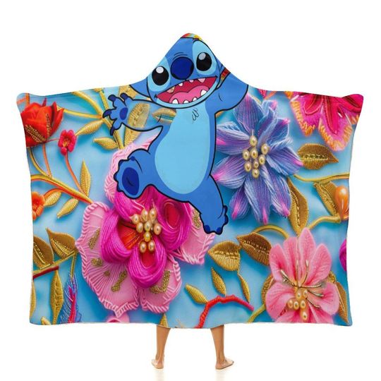 Stitch Hooded Blanket, Cute Pajamas Shawl Blanket, Winter Warm Sleeping Blanket