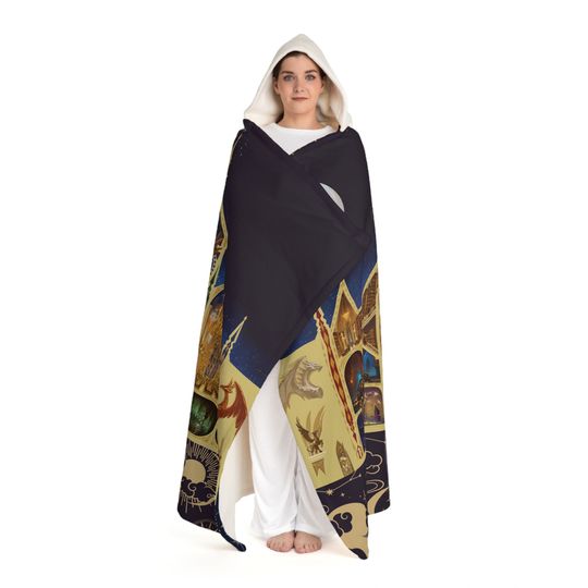 Wizardry Hooded Sherpa Fleece Blanket, Harry Potter Hooded Blanket, Hogwarts Snuggle Blanket, Fantastic Beasts Blanket
