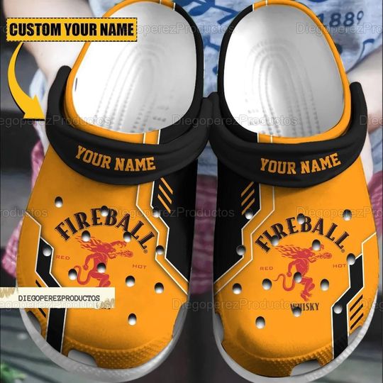 Personalized Fireball Clogs, Fireball Summer Shoes, Fireball Sandals, Fireball Whiskey Shoes, Custom Name Shoes, Fireball Lover Gift