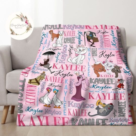 Personalized Watercolor Disney The Aristocats Throw Blanket, Aristocats Marie Throw Blanket