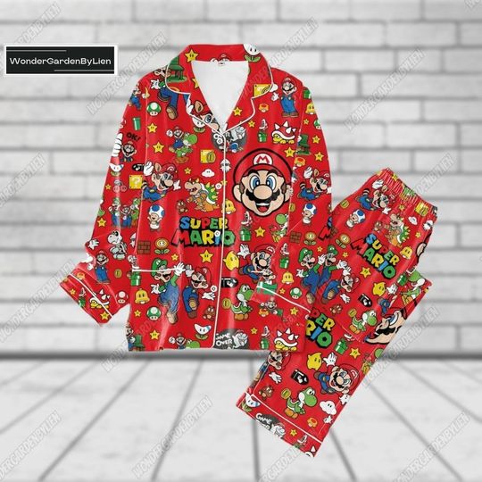 Mario Pajamas Set, Mario Gaming Thick Pajama, Super Daddio Pajamas Women, Mario Bros Bridesmaid Pjs, Gaming Night Pajamas, Super Mario