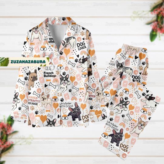 French Bulldog Pajamas Set, French Bulldog Shirt, French Bulldog Gift, French Bulldog Pajamas, Dog Pajamas, Bulldog Pajamas Set