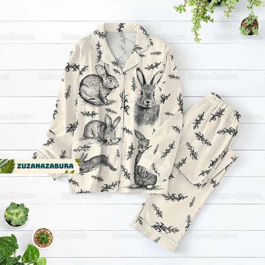 Rabbit Pajamas Set, Rabbit Shirt, Rabbit Gift, Rabbit Pajamas, Rabbit Lover Gift, Animal Pajamas Set, Bunny Pajamas Set, Bunny Shirt