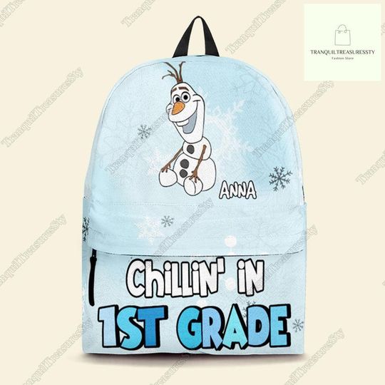 Olaf Chillin' In 1st Grade BackPack, Olaf Front Zip Student Backpack, Personalized Olaf BackPack, Disney Olaf BackPack, Gifts For Kids