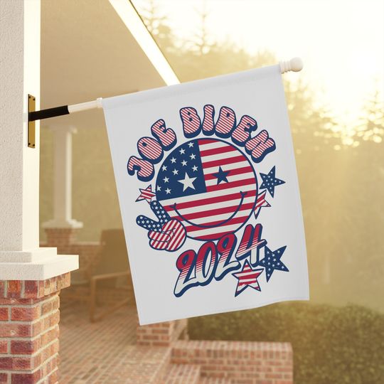 Joe Biden 2024 Garden Flag Cute Retro Smiley Face Groovy American Flag Vote Joe Biden Flag