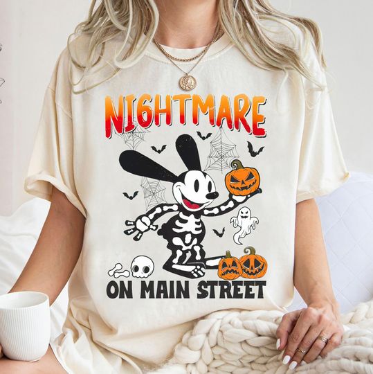Disney Halloween Oswald The Lucky Rabbit Skeleton Shirt, Nightmare On Main Street T-shirt