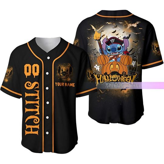 Stitch Halloween Comfortable Short Sleeve Sports Baseball Jersey, Halloween Gifts