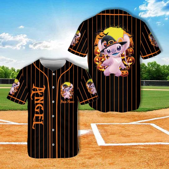 Custom Stitch Angel Halloween Unisex Jersey Short Sleeve Tee, Trending Street Fashion, Halloween Jersey For Stitch Lover
