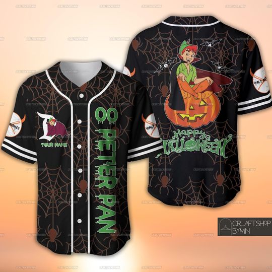 Custom Peter Pan Halloween Baseball Jersey, Peter Pan Pumpkin Baseball Jersey, Halloween Gift