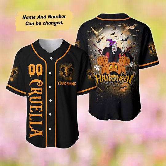 Cruella De Vil Halloween Baseball Jersey, Custom Name Baseball Jersey, Cruella Devil Shirt, 101 Dalmatians Movie Shirt, Villain Jersey Shirt