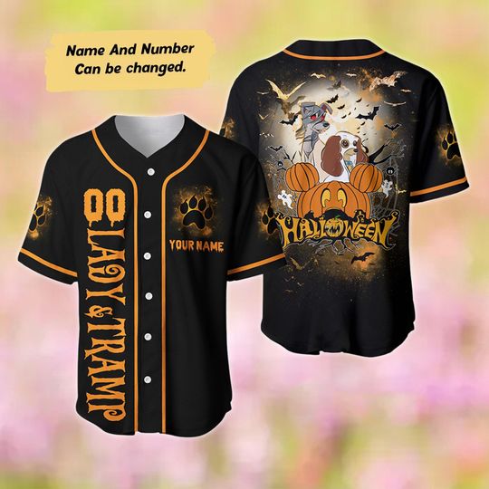 Lady And The Tramp Halloween Baseball Jersey, Custom Name Baseball Jersey, Dog Couple Halloween Gift, Lady And Tramp Jersey Shirt