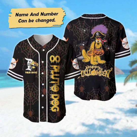 Custom Pluto Spiderweb Halloween Jersey, Pluto Baseball Jersey, Magic Kingdom Shirt, Halloween Jersey Shirt, Cartoon Horror Baseball Team