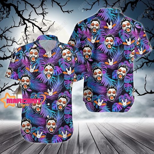 Bad Bunny Hawaiian Shirt, Tropical Flowers Summer Button Up for Men, Women, Kids, Trending Casual Fashion