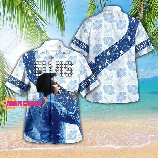 Elvis Presley Hawaiian Shirt, Tropical Flowers Summer Button Up for Men, Women, Kids, Trending Casual Fashion