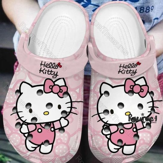 Halloween Hello Kitty Clogs, Hello Kitty Summer Shoes, Cartoon Slippers, Pink Cat Sandals, Gift For Hello Kitty Lovers, Kitty Cat Slippers