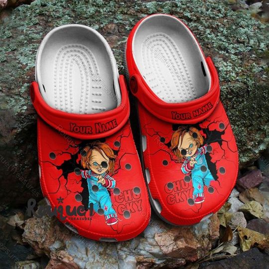 Halloween Chucky Doll Clogs, Chucky Doll Shoes, Chucky Doll Summer Shoes, Halloween Shoes, Horror Movie Shoes, Custom Name Sandals