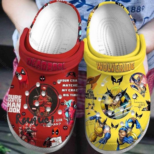 Halloween Deadpool Wolverine Clogs, Deadpool Sandals, Superheroes Shoes, Marvel Shoes, Marvel Deadpool Slippers, Deadpool And Wolverine Gift