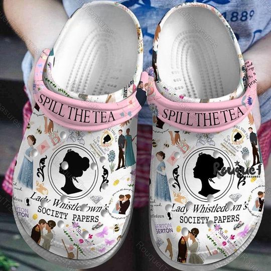 Halloween Spill The Tea Lady Whistledown's Clogs, Bridgerton Spill The Tea Sandals, Lady Whistledown's Shoes, Society Papers Slippers