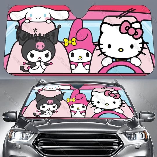 Halloween Hello Kitty Car Sun Shade, Kitty Car Windshield, Hello Kitty Sun Visor Car, Cute Sunshade For Car, Hello Kitty Car Accessory
