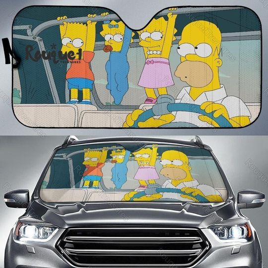 The Simpsons Car Sunshade, Simpsons Driving Car Sunshade, Simpsons Family Car Windshield, Cartoon Car Protector, Funny Car Accessories