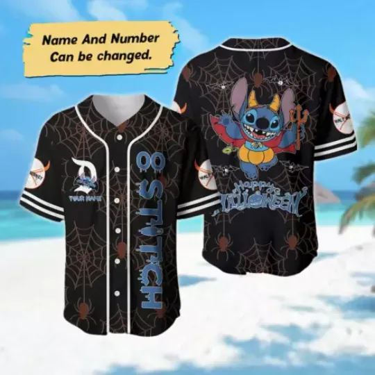 Personalized Stitch Halloween Spider Web Lilo & Stitch Baseball Jersey Shirt