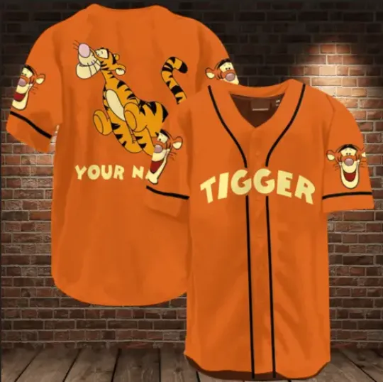 Custom Name Orange Funny Tigger AOP 3D BASEBALL JERSEY SHIRT