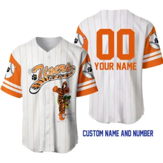 Custom Name & Number Tigger Tiger White Orange AOP 3D BASEBALL JERSEY SHIRT