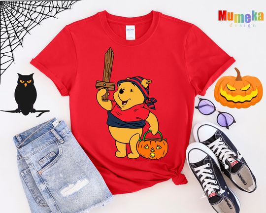 Winnie Halloween Cotton Shirt, Comfortable Short Sleeve Sports Tee for Men, Women, Kids - Trending Street Fashion
