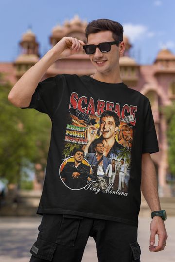 Scarface Vintage 90s Graphic T-Shirt Tony Montana Classic Bootleg USA Classic Great Gift for Retro Crime Movie Lovers