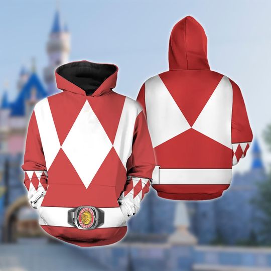 Red Hero 3D Hoodie, Ranger Red Costume Cosplay Shirt, Super Hero Halloween Shirt For Family Group, Ranger Movie Lover Gift, Halloween Hoodie