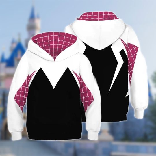 Spider Heroine Halloween Costume Hoodie, Gwen Stacy Cosplay Costume Sweatshirt, 3D Halloween Party Outfit, Super Hero All Over Print Hoodie