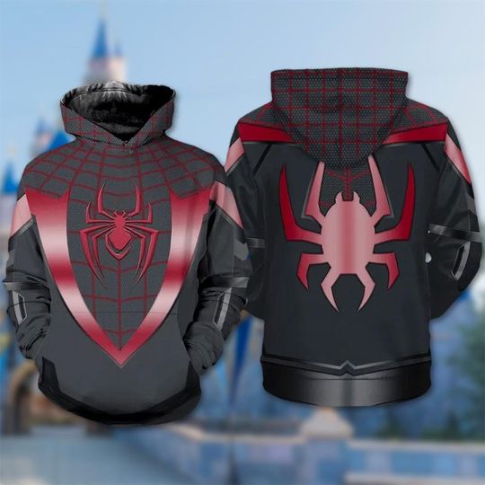 Miles Morales 3D Adult Hoodie, Spiderman Cosplay Costume Hoodie, Miles Morales Halloween Costume Shirt, Superhero Hoodie