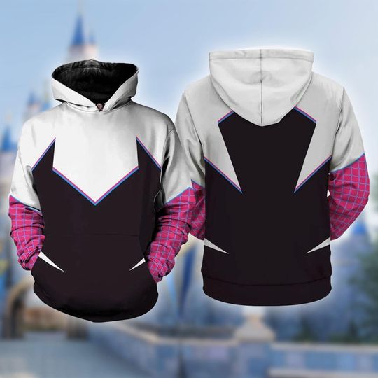 Spider Gwen Stacy Cosplay Outfit, Ghost-Spider Cosplay Costume Hoodie, Halloween 3D Costume Shirt, Hero Movie Character All Over Print Shirt