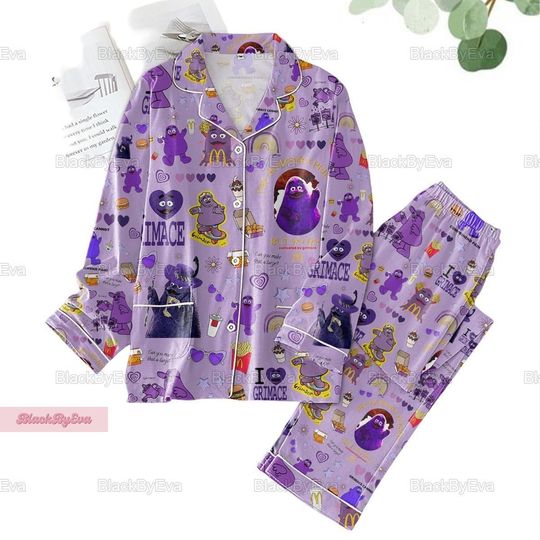 Grimace Pajamas Set, McDonalds Grimace Shirt, Hallowene Grimace Shake Pajamas, Fast Food Pajamas Pants, Funny Grimace Holiday Pajamas