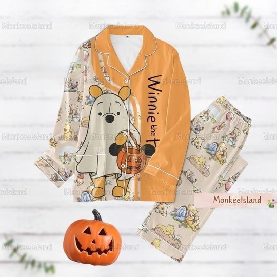 Halloween Winnie The Pooh Pajamas, Pooh Bear Ghost Pajamas Set, Disneyland Halloween Bear Pj Set, Spooky Season Holiday Pajamas