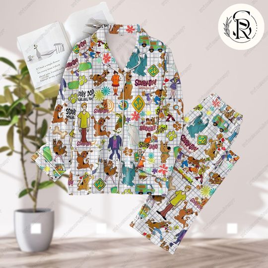 Scooby Doo Halloween Pajamas, Scooby Doo Pajamas Set, Disney Scooby Dog Womens Pajamas, Long Sleeve Pajamas, Silk Satin Pajamas