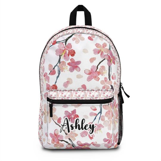 Watercolor pink flowers backpack , Custom flower pattern Backpack ,back to school, Pre-k Grad school,high school, Personalized backpack